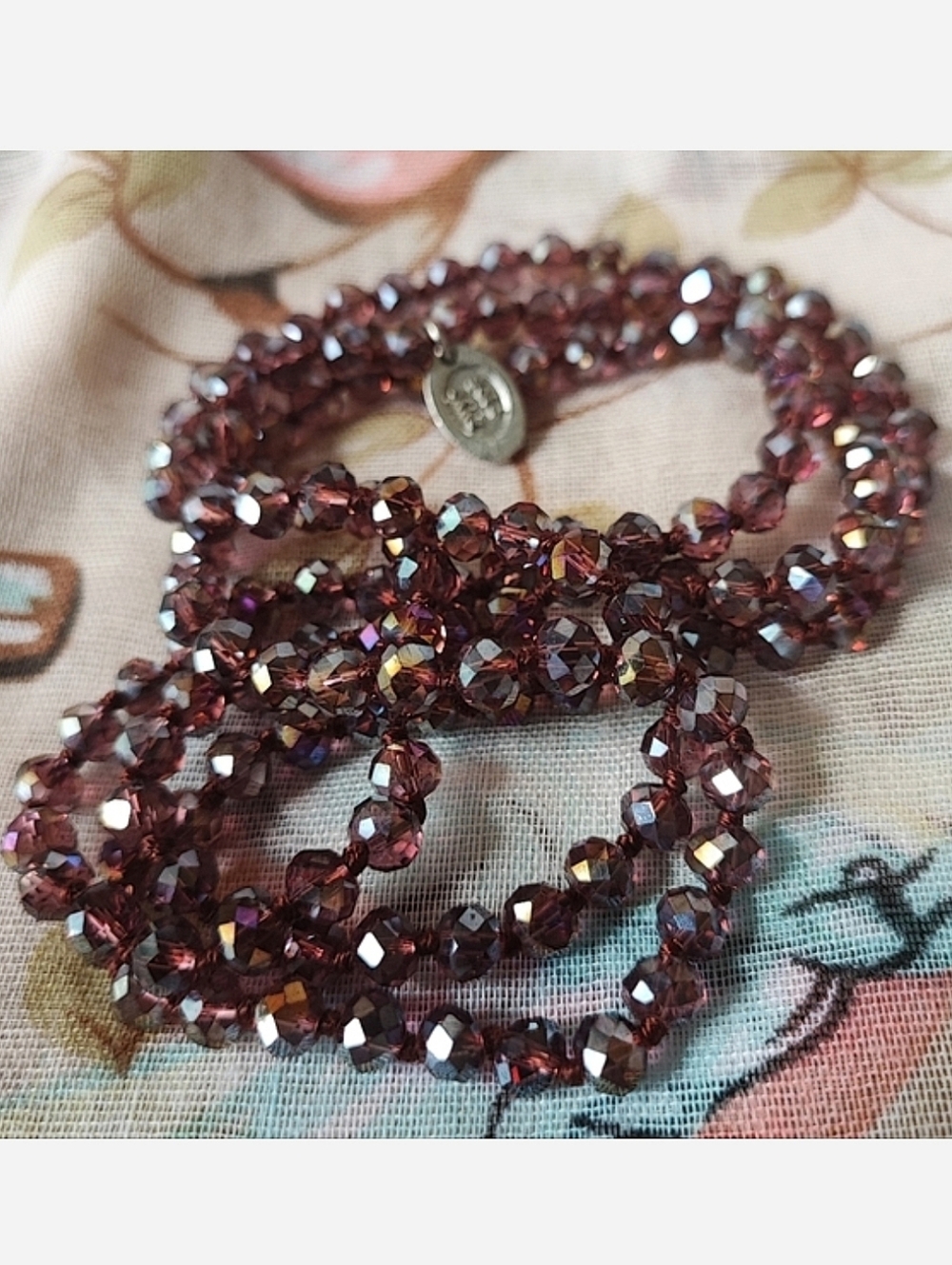 Gold Cake Brand Long Necklace Berry Color Crystal Faceted Iridescent Beads NEW